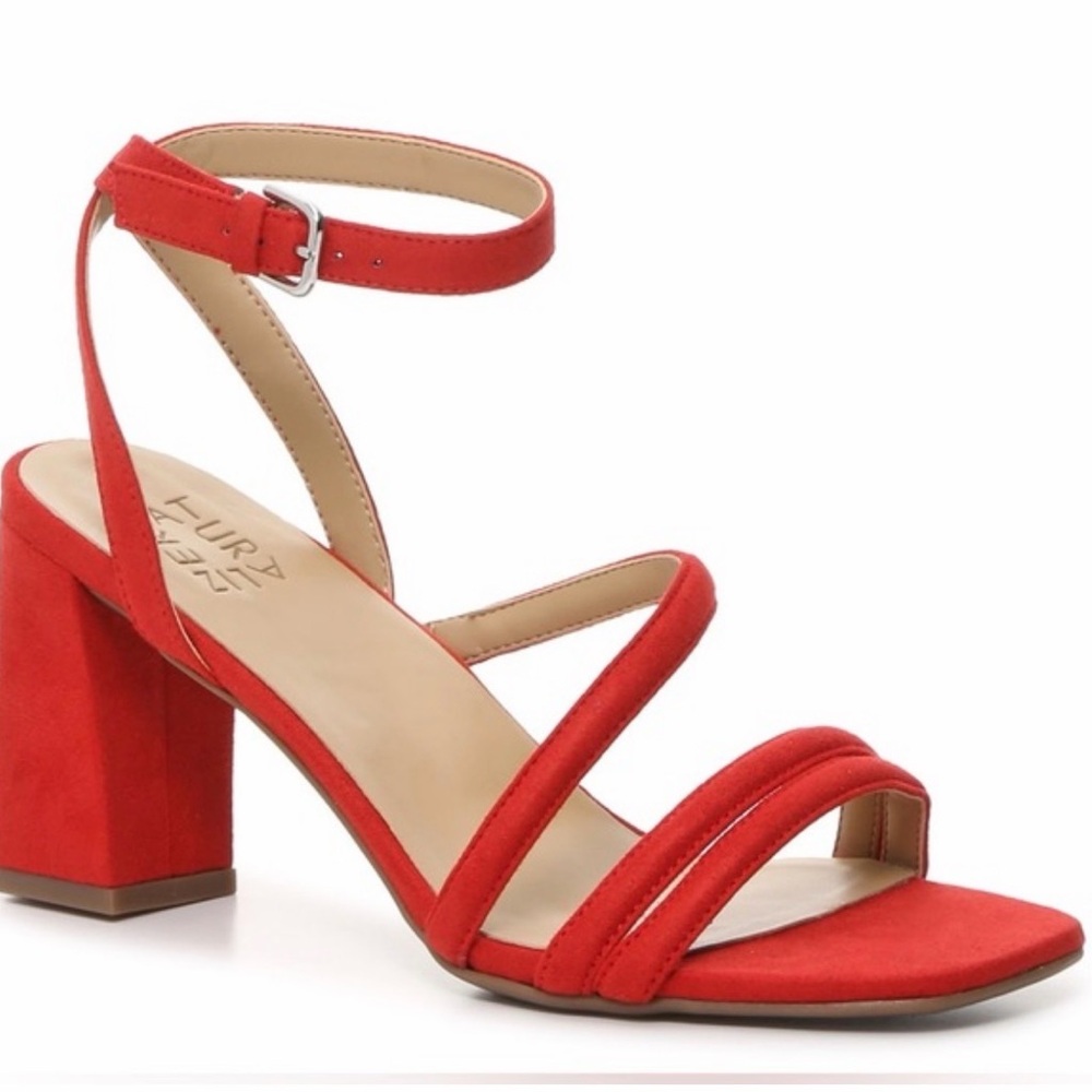 Naturalizer Rizzo Red Suede Strappy Ankle‑Buckle Heel size 8 - Picture 2 of 5